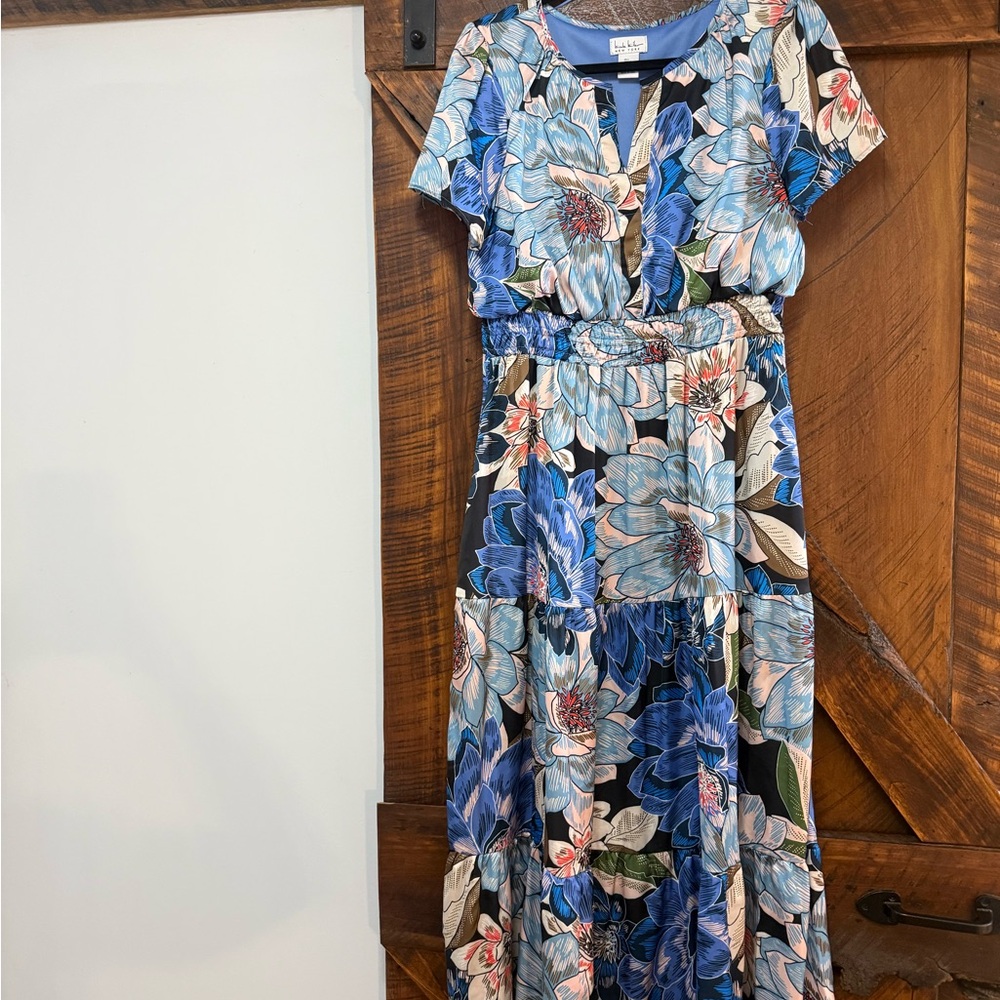 Nicole Miller Blue and Pink Floral Maxi Dress